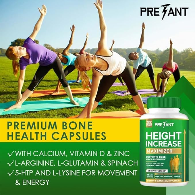 PRETANT-Growth Capsules to Grow Taller - Height Growth Maximizer with Calcium for Bone Strength Made in USA Natural Get Taller Supplement to Increase Bone Growth Adults Teens &amp KidsFree of Hor