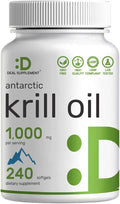 DEAL SUPPLEMENT Antarctic Krill Oil 1000mg Per Serving 240 Softgels – Mercury Free No Fishy Taste – Rich in Omega-3s EPA DHA Astaxanthin &amp Phospholipids – Non-GMO No Gluten
