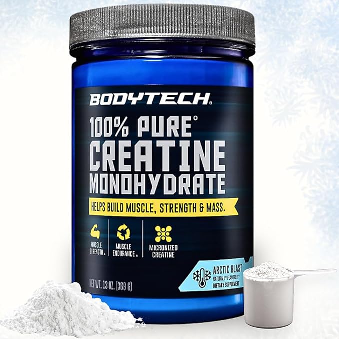 BodyTech 100% Pure Creatine Monohydrate Powder - Micronized for Maximum Absorption - Supports Muscle Strength &amp Power Output - Arctic Blast (13 oz 55 Servings)