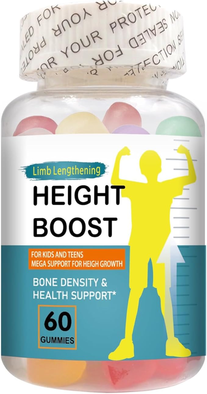 Height Boost Bone Growth Gummies for Kids &amp Teens – Natural Growth Support with Calcium Vitamin D3 K2 Collagen Hydrolysate &amp Herbal Blend – Bone Strength &amp Height Supplement – 60 Gummie