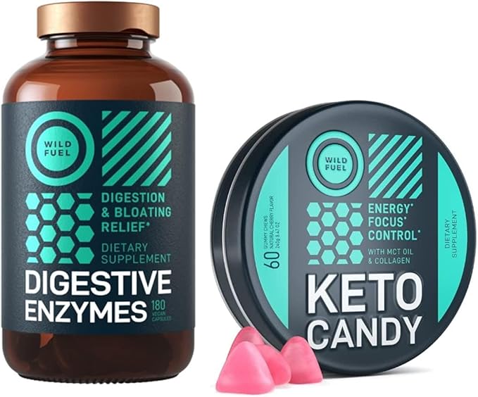WILD FUEL Keto Candy with MCT Oil and Collagen and Digestive Enzymes with Probiotic and Prebiotic Bundle