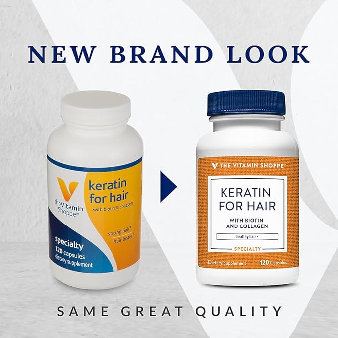 The Vitamin Shoppe Keratin for Hair with Biotin Collagen - Strong Healthy Hair | Hair Luster &amp Shine | 120 Capsules | Beauty
