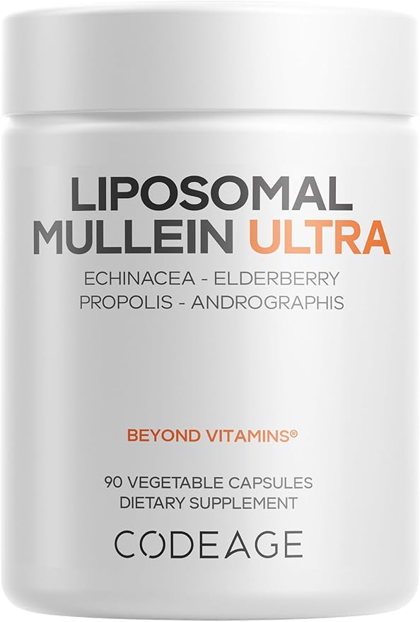 Codeage Liposomal Mullein Ultra Supplement - Mullein 10:1 Extract Elderberry Bee Propolis Echinacea Ginger Root Andrographis Kudzu Vitamins Elecampane Eleuthero Isatis Non-GMO - 90 Capsules