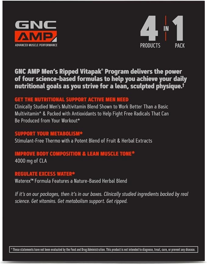 GNC Men's Ripped Clinically Studied Multivitamin Blend Lean Muscle Support Non-Stimulant Formula 30 Servings