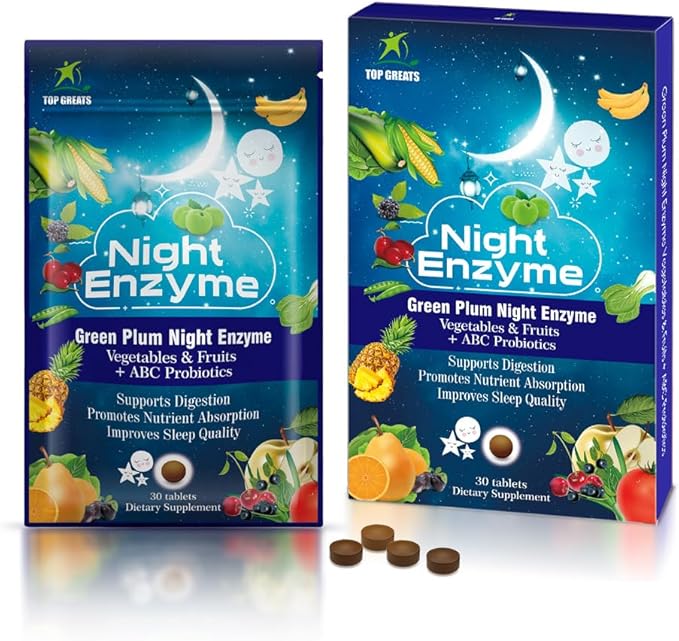 Night Enzyme Daily Multi Digestive Enzymes Green Plum Fruit and Vegetables with Probiotics Relief Bloating Better Sleep Quality for Men and Women Promote Digestive Health- 90 Tablets
