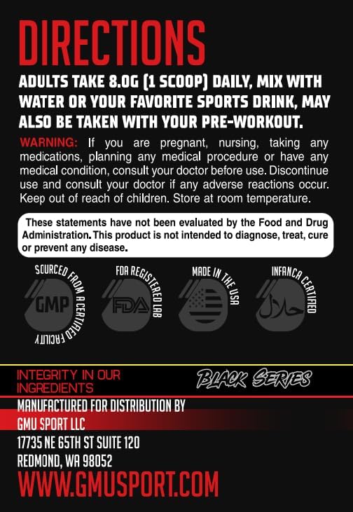 GMU SPORT Creatine HMB Powder – 45 Servings – 5g Creatine Monohydrate + 3g HMB + Piperine – Muscle Growth Strength &amp Recovery – Unflavored