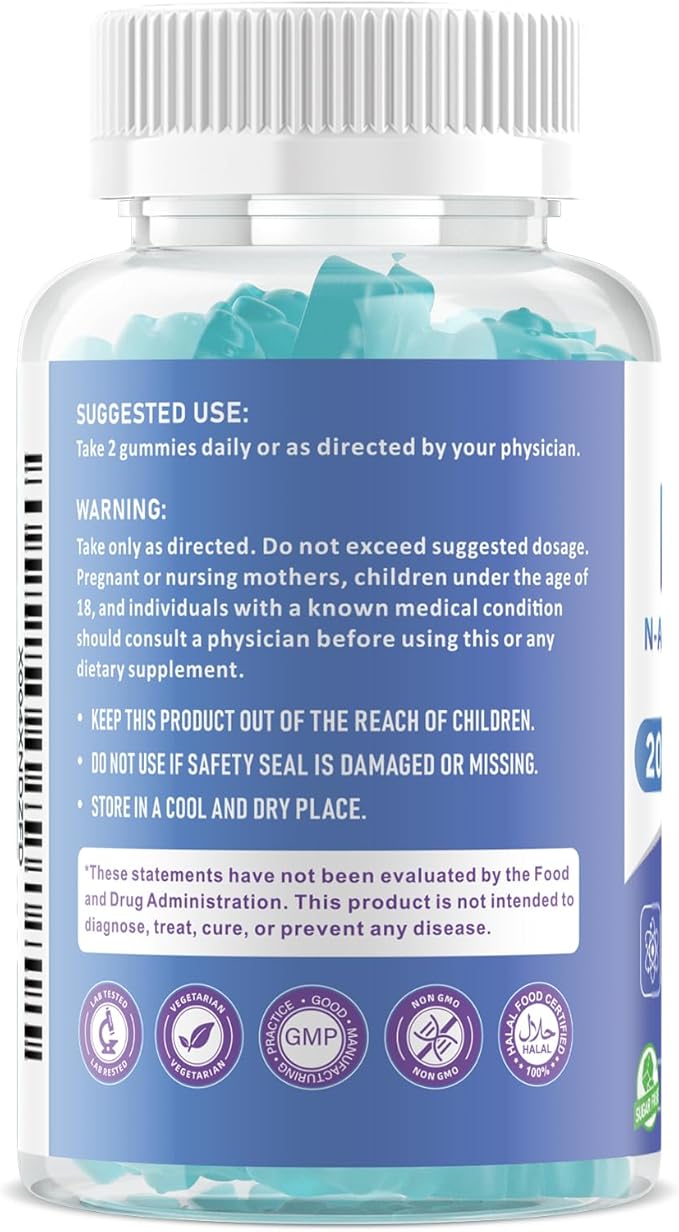 2 Pack NAC Gummies for Kids &amp Adults NAC Supplement N Acetyl Cysteine 200mg for Antioxidants &amp Immune Support Non-GMO Gluten-Free Vegan Sugar Free Blueberry Flavor 120 Count