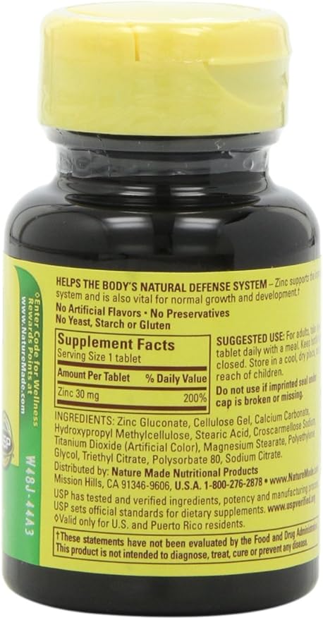 Nature Made Zinc 30mg 100 Tablets (Pack of 6)