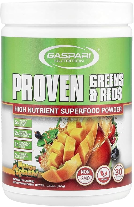 Gaspari Nutrition Greens and Reds: Organic Superfood Powder Immune Support Probiotics and Fiber Vegan and Non-GMO (30 Servings Mango Splash)