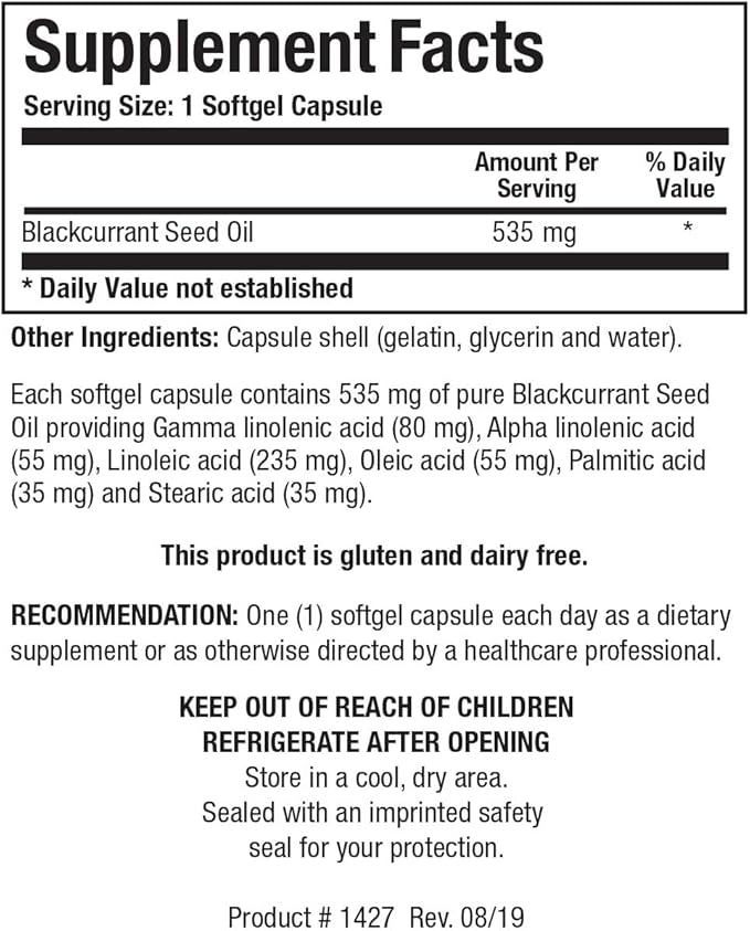 Biotics Research Blackcurrant Seed Oil 535 mg Natural Source of Gamma Linolenic Acid GLA 80 mg softgels Supports Cardiovascular Health Normal Tissue Repair Immune System Women’s Health 60 Capsules