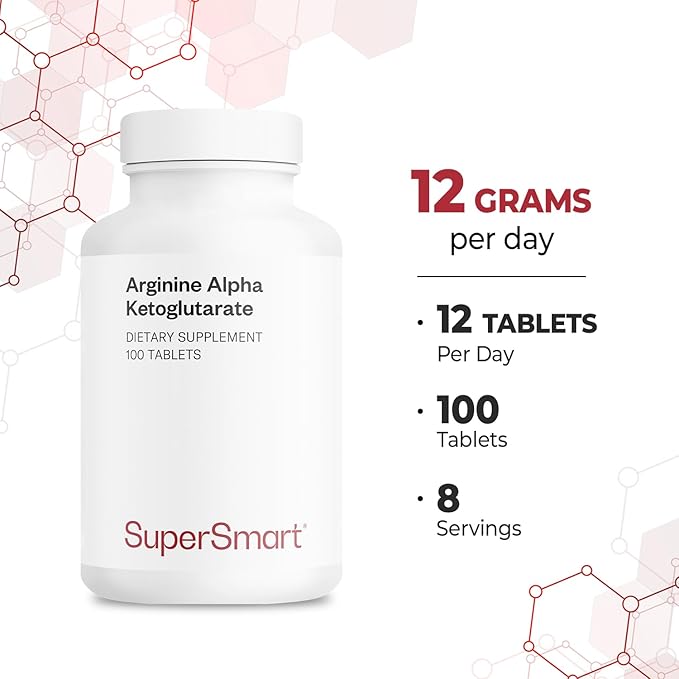 Supersmart - Arginine Alpha Ketoglutarate (AAKG) 12 g Per Serving - Amino Acid Boost Immune System - Support Healthy Cardiovascular System &amp Muscle Mass | Non-GMO &amp Gluten Free - 100 Tablets
