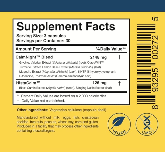 Researched Nutritionals Circadian PM - Promotes a Healthy Nervous System Histamine Response &amp Peaceful Nights with L Theanine 5 HTP Valerian Root &amp GABA Supplements (90 Capsules)
