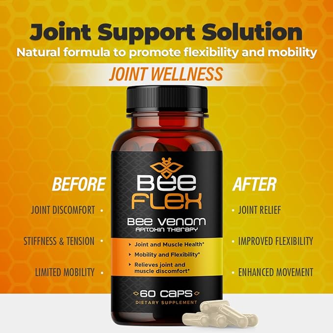 Bee Flex Joint Support Supplements - Glucosamine &amp Turmeric for Joint &amp Muscle Health Enhanced Mobility Flexibility and Comfort - Natural Cartilage Support Complex - 60 Capsules (1)