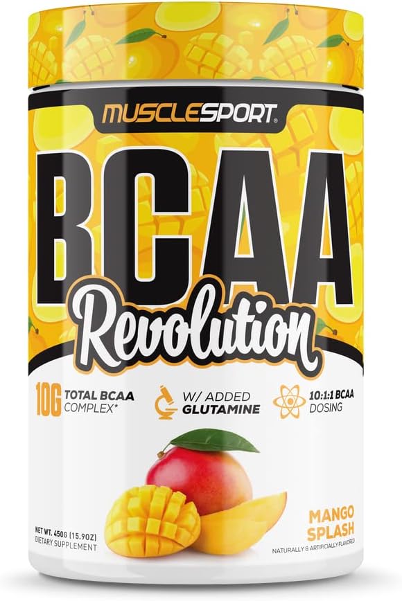 Musclesport BCAA Revolution Amino Acid Powder Supplement for Men &amp Women - Intra Workout Training Complex - Recovery Supplement (Mango Splash 30 Servings)
