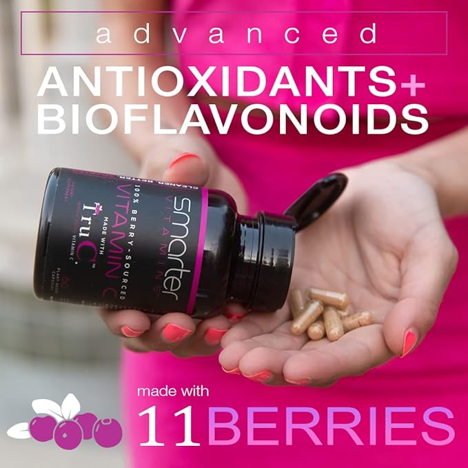 SmarterVitamins (5 Pack) Raw Whole Food Vitamin C from Berries Premium Antioxidants Bioflavonoids &amp Polyphenols 300 Vegan Capsules