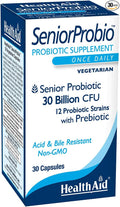 SeniorProbio – Once-Daily Probiotic with Prebiotic Fiber | 30 Billion CFU Acid &amp Bile Resistant Strains | 30 Vegetarian Capsules | Lactose Gluten &amp GMO-Free