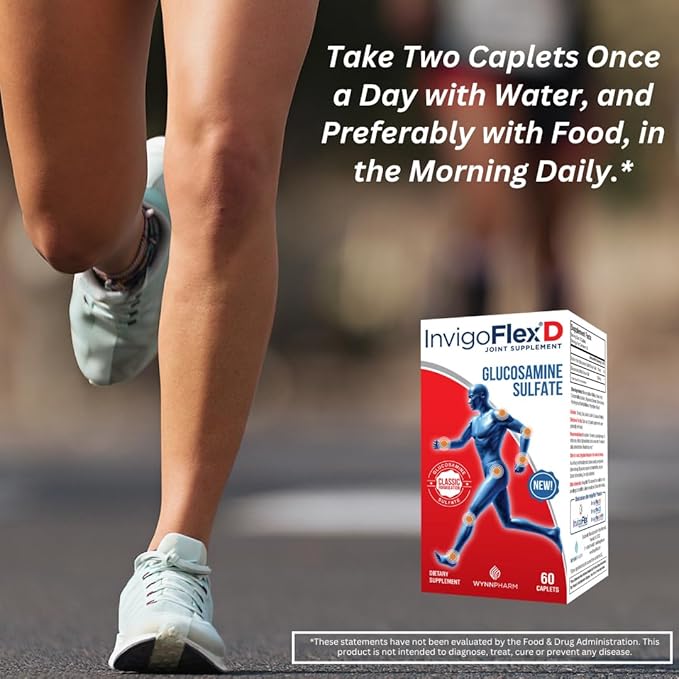 INVIGOFLEX® D - 1500mg of Glucosamine Sulfate (Classic Formulation) - Premium Joint Supplement for Knees Hands Back &amp Hip Support D: Glucosamine Sulfate Caplets - 60 Ct (Pack of 2)