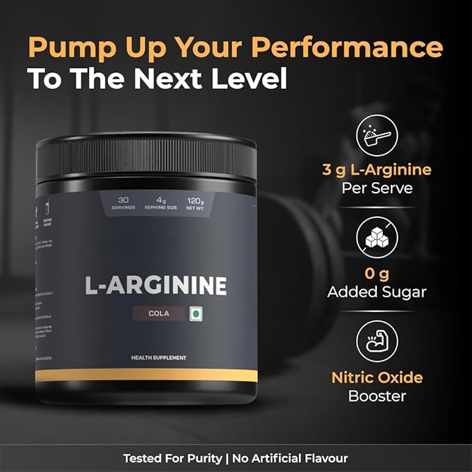 L-Arginine Supplement Cola Flavor Pre Workout Amino Acid for Endurance Muscle Building Healthy Immune System Powder - 120g