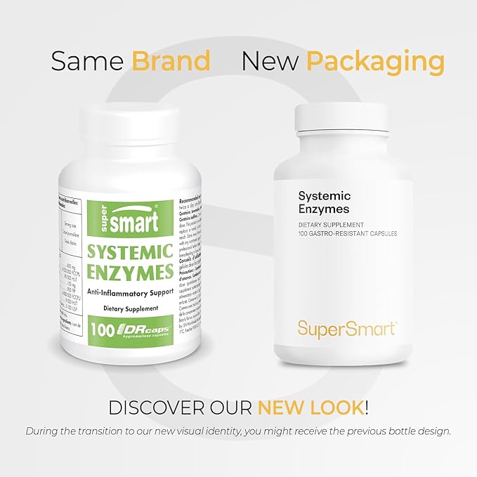 Supersmart Systemic Enzymes (High Potency) - with Bromelain Protease Lipase Trypsin Chymotrypsin Peptidase Pancreatin - Proteolytic Enzymes Complex | Non-GMO &amp Gluten Free - 100 DR Capsules