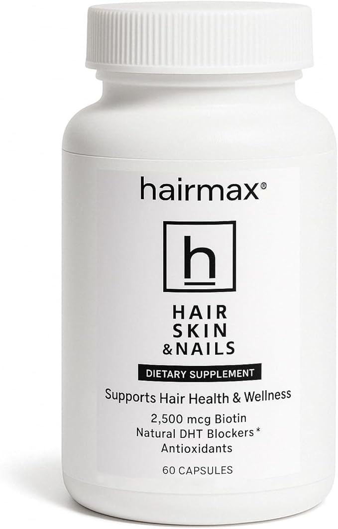 Hairmax Hair Skin and Nails Dietary Supplement – Hair Loss &amp Hair Regrowth Treatment. 2500mcg Biotin DHT Blocker MSM &amp Antioxidants 60 Capsules
