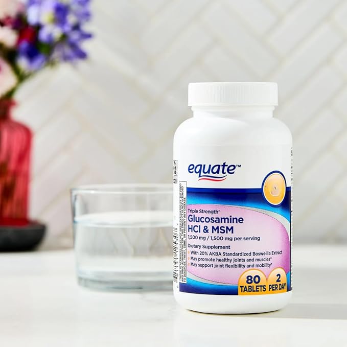 Equate Triple Strength Glucosamine HCI 1500mg + MSM 1500mg + Boswellia Extract Tablets 80 Count Sticker