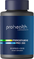 Pterostilbene Supplement (250mg 60 Capsules) | Clinically Proven Third-Party Tested Antioxidant for Heart &amp Brain Health | Activates Longevity Genes