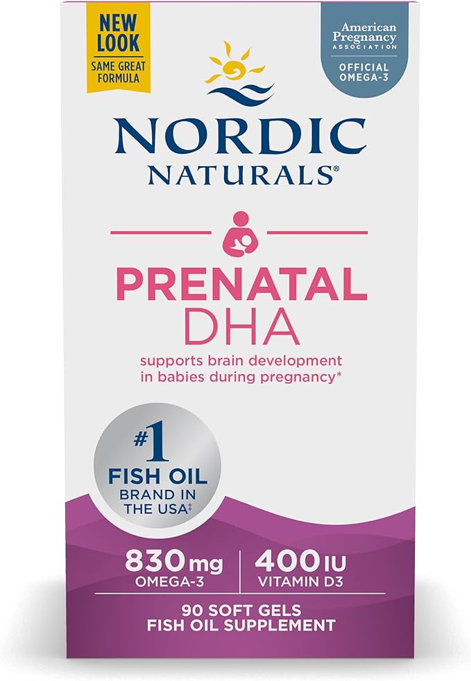 Nordic Naturals Prenatal DHA Unflavored - 830 mg Omega-3 + 400 IU Vitamin D3 - 90 Soft Gels - Supports Brain Development in Babies During Pregnancy &amp Lactation - Non-GMO - 45 Servings