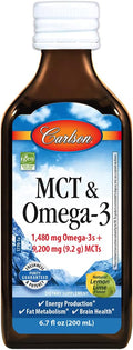 Carlson - MCT &amp Omega-3 1480 mg Omega-3s 9200 mg MCTs Keto-Friendly Caprylic &amp Capric Acids Energy Production Fat Metabolism Lemon-Lime 200 mL (6.7 Fl Oz)