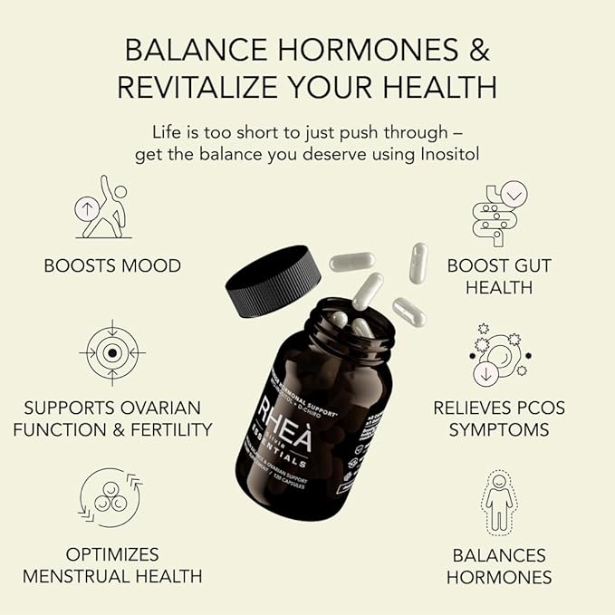 RHEASILVIA Rhea Myo-Inositol &amp D-Chiro Inositol Supplement for Women | 40:1 Ratio with Myoinositol Folate &amp Magnesium | Hormone &amp Metabolic Support | 120 Vegan Capsules | 30 Servings