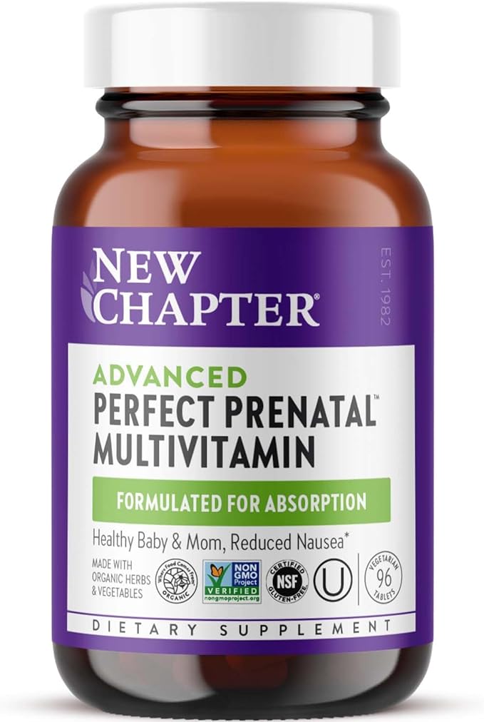 New Chapter Advanced Perfect Prenatal Vitamins 96ct Made with Organic Non-GMO Ingredients for Healthy Baby &amp Mom - Folate (Methylfolate) Whole-Food Fermented Iron Vitamin D3 + Ginger
