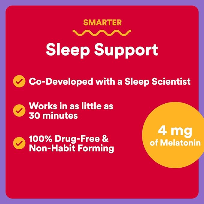 SmartyPants Adult Sleep Gummies with Melatonin: Magnesium &amp L-Theanine Drug-Free Non-Habit Forming Sleep Aid Fast-Acting Blueberry BlackBerry Flavor 60 Count
