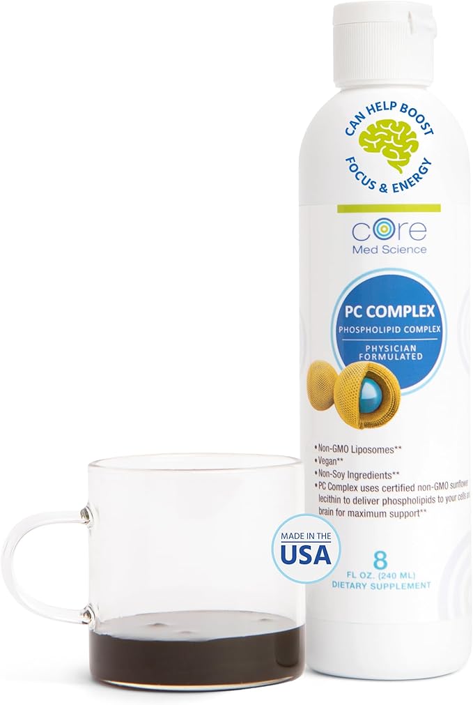 Core Med Science Liposomal Phosphatidylcholine Supplement – Lecithin Liquid PC Complex – Supports Brain Liver Gut &amp Heart Health Memory Energy – 8 Fl. Oz 30 Servings Soy Free Made in USA