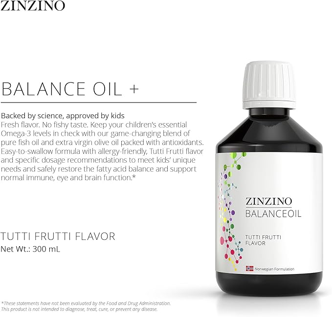 BalanceOil+ Tutti Frutti - Fish Oil Supplement for Kids with Extra Virgin Olive Oil Omega-3 (EPA+DHA) Olive Polyphenols - (300 ml)