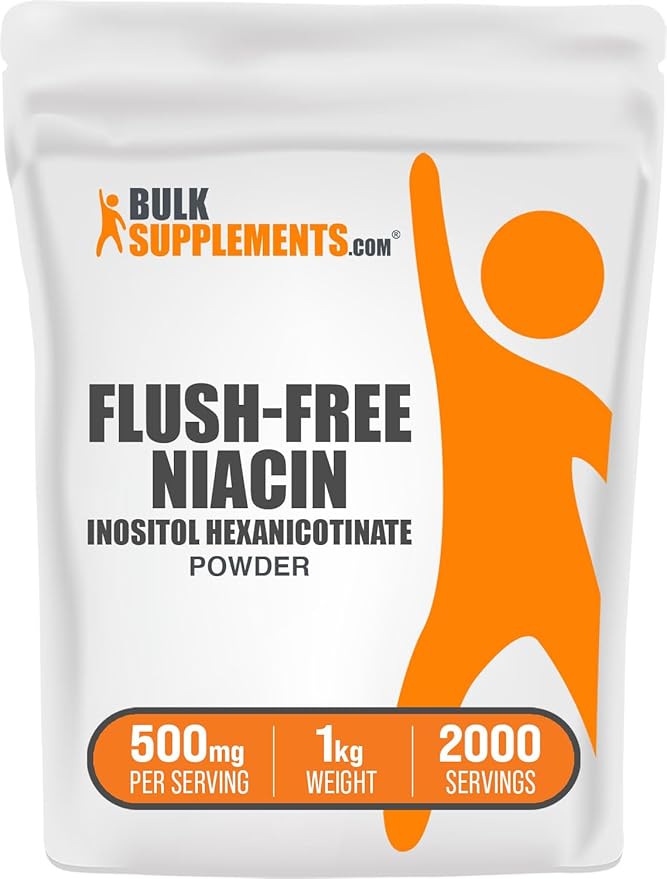 BulkSupplements.com Flush Free Niacin Powder - as Inositol Hexanicotinate Vitamin B3 Supplement Niacin 500mg Flush Free - Gluten Free 500mg of per Serving 1kg (2.2 lbs) (Pack of 1)