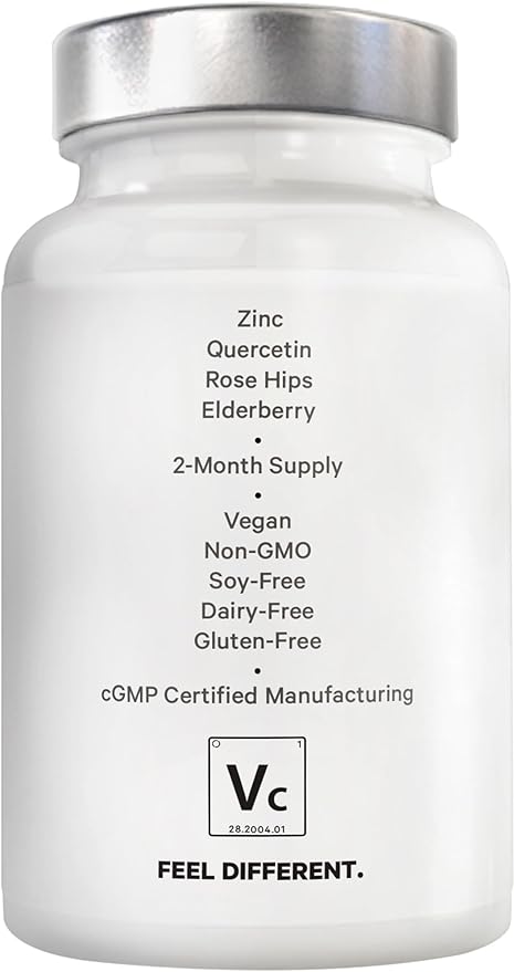 Amen Vitamin C+ Supplement with Zinc Bioflavonoids Quercetin Rose Hips Elderberry – Vegan Non-GMO – 2 Months Supply - 120 Capsules