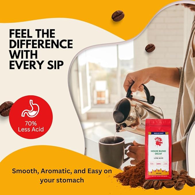 Puroast Low Acid Coffee Decaf | Decaf House Blend Ground | Medium Roast | High Antioxidants &amp High pH |No Bitter Aftertaste | Reduced Heartburn &amp GERD | Suitable for Cold Brew - 2.2 LB