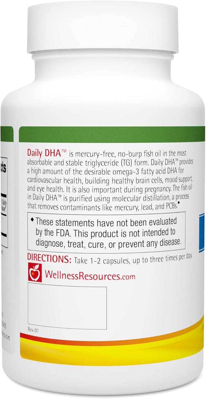 Wellness Resources Daily DHA - Highest Potency &amp Purity DHA Fish Oil in TG Form (90 Capsules)