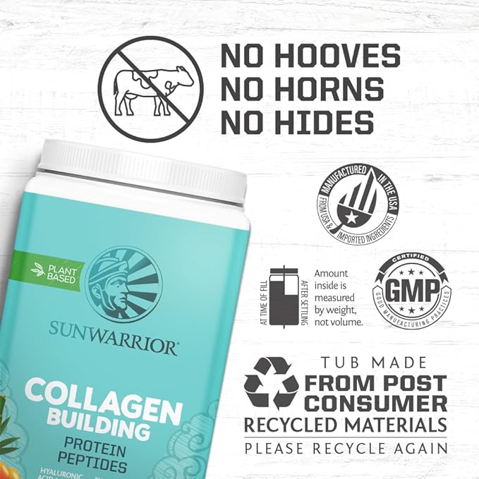Sunwarrior Collagen Peptides Building Powder | Vegan Collagen for Women Plant-Based Protein Powder | Hyaluronic Acid Biotin Silica Vitamin C for Hair Skin &amp Nails | 40 Servings Vanilla Flavore
