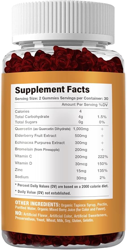 Bromelain with Zinc Vitamin C Elderberry for Lung Immune Support Supplement for Kids Adults CardiovascularAging Support Chewable VitaminsVegan 120 Count