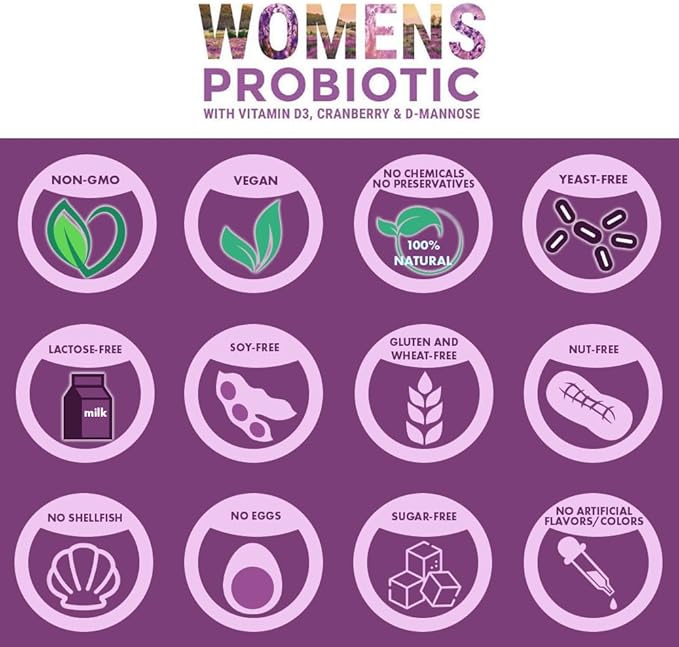 Probiotics for Women - Supports Digestive &amp Vaginal Health with D3 Prebiotics &amp Cranberry - Defends Against UTI &amp Yeast - 15x More Effective Than Regular Capsules (60 Count)