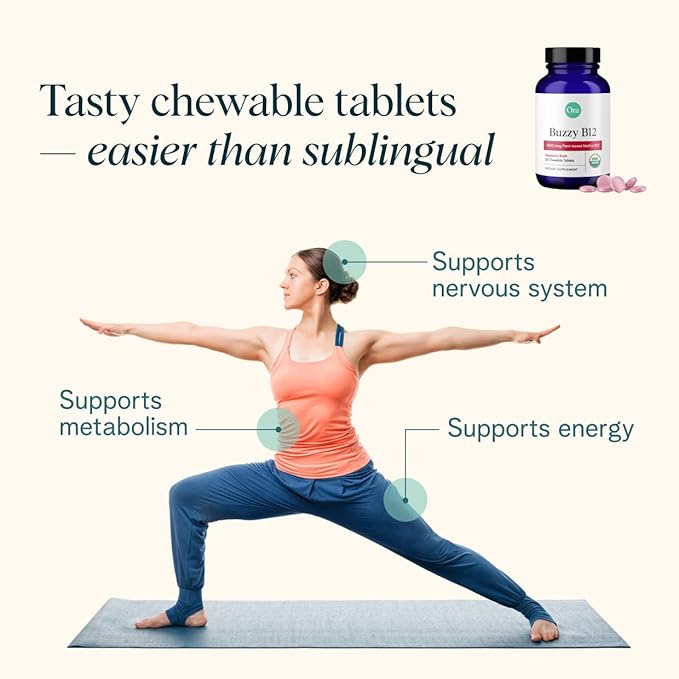 Ora Organic Vitamin B12 1500mcg - Plant-Based methylcobalamin for Adults - Natural Stimulant-Free Energy Raspberry Flavor chewable Tablets no Added Sugar - 30 Tablets (Pack of 2)