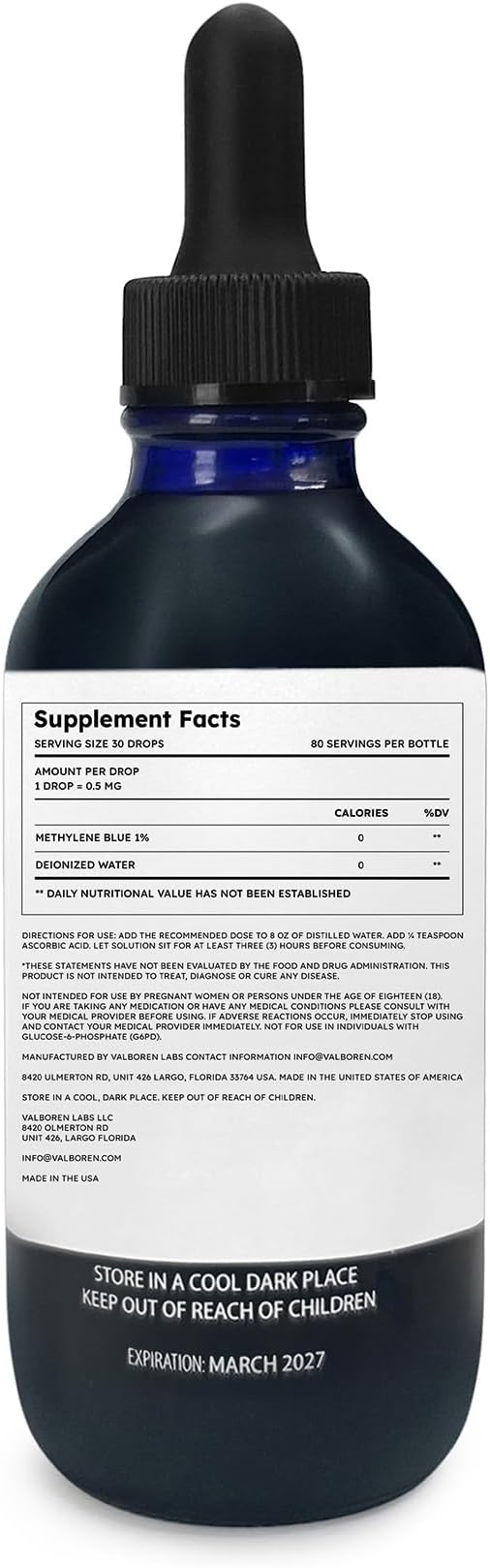 Methylene Blue Pharmaceutical Grade Bundle - 2 oz &amp 4 oz Bottles - USP Grade - Made in USA - Third-Party Tested Formaldehyde &amp Alcohol-Free - Brain Health Supplement - Methylene 1% Drops for