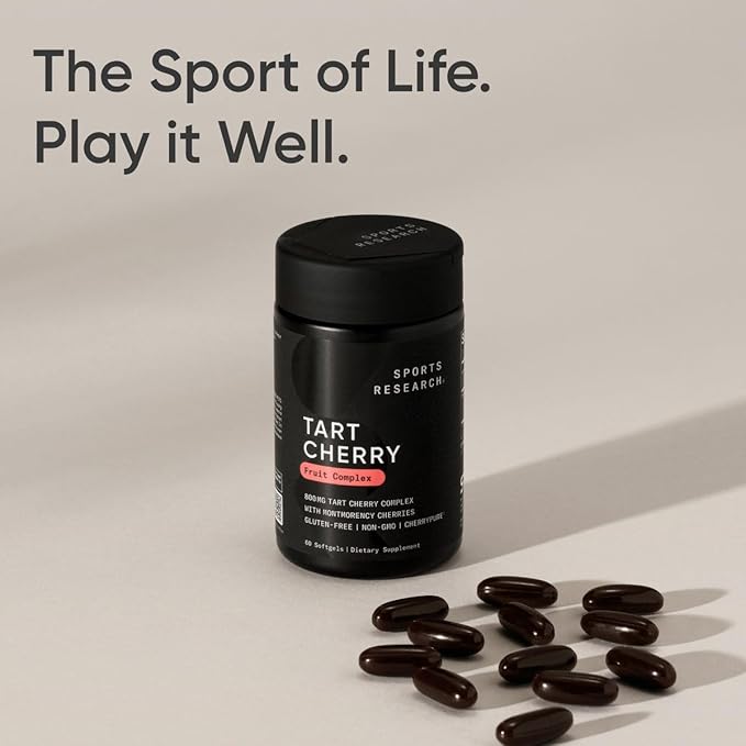 Sports Research Tart Cherry Capsules - Made from Montmorency Tart Cherries - Non-GMO &amp Gluten Free - 60 Liquid Softgels
