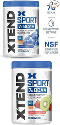 Scivation Xtend Hydrasport BCAA Powder Branched Chain Amino Acids BCAAs Zero Sugar Electrolyte Drink Powder + Hydration Blue Raspberry &amp Strawberry Kiwi 30 Servings Twin Pack