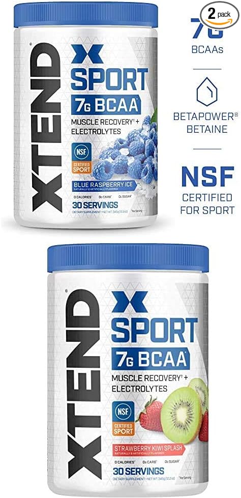 Scivation Xtend Hydrasport BCAA Powder Branched Chain Amino Acids BCAAs Zero Sugar Electrolyte Drink Powder + Hydration Blue Raspberry &amp Strawberry Kiwi 30 Servings Twin Pack