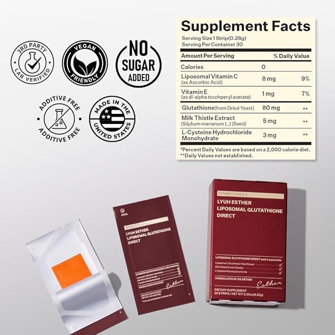 ESTHER FORMULA Liposomal Glutathione Strips (90 ct) - Glutathione Direct Antioxidant Support &amp Skin Brightening | Fast-Absorbing Oral Beauty Film | Korean Supplement | Made in USA