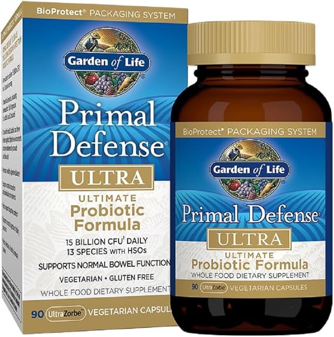 Garden of Life Primal Defense Probiotic 15 Billion CFU 13 Strains 90 Capsules + Dr Formulated Organic Kids Probiotic Berry Cherry 30 Chewables