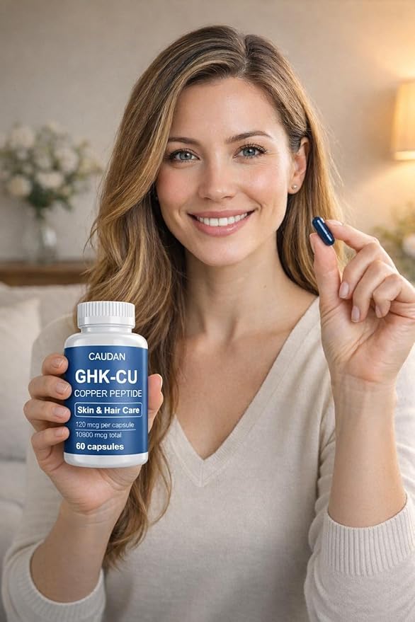 GHK-Cu Copper Peptide Supplement 120mcg Vegan &amp Gluten-Free Delayed-Release Supplement Capsules for Skin &amp Hair - 60 ct