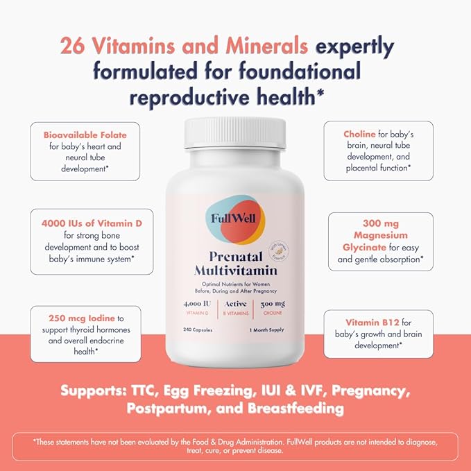 FullWell Women's Fertility Trio - Conception Support for Women - Includes Fertility Booster Lemon Essence Prenatal Multivitamin &amp Fish Oil - Supports Egg Health - CoQ10 &amp Ashwagandha - 30 Ser