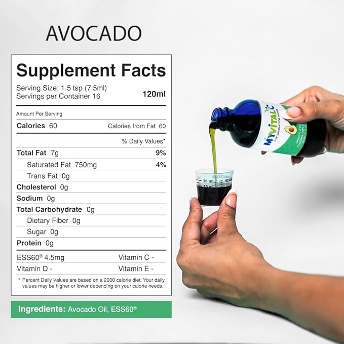 MyVitalC Organic Avocado Oil - Pure ESS60 Antioxidant Supplement - May Help With Anti-Aging Longevity Sleep More Energy - Performance - 120ML